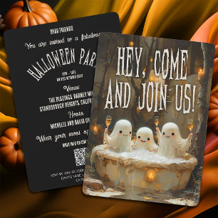 Ghosts in A Jacuzzi Fun Packed Adult Halloween Invitation