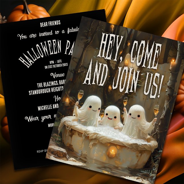 Ghosts Jacuzzi Budget Adult Halloween Invitation Postcard (Creator Uploaded)