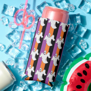 Ghosts on colourful stripes seltzer can cooler