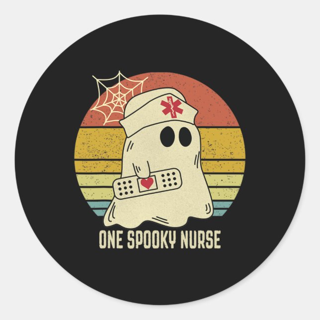 Ghosts One Spooky Nurse Halloween Nurse Fall Scrub Classic Round Sticker (Front)