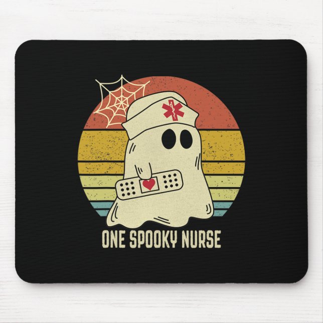 Ghosts One Spooky Nurse Halloween Nurse Fall Scrub Mouse Pad (Front)