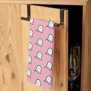 Ghosts pink Halloween Tea Towel