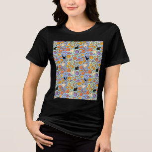 Ghosts, Pumpkins, Cats & Spooky Seamless Design Tri-Blend Shirt