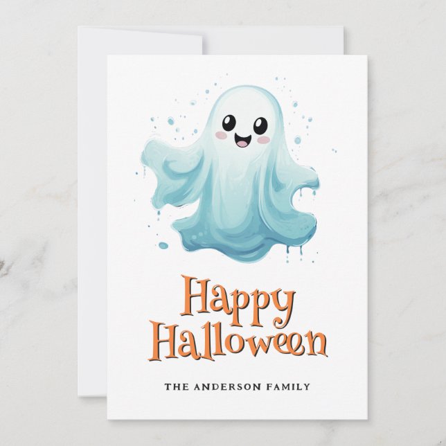 Ghosts Pumpkins Kids Halloween Card (Front)