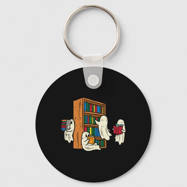 Ghosts Reading Books Teacher Halloween Librarian B Key Ring (Front)