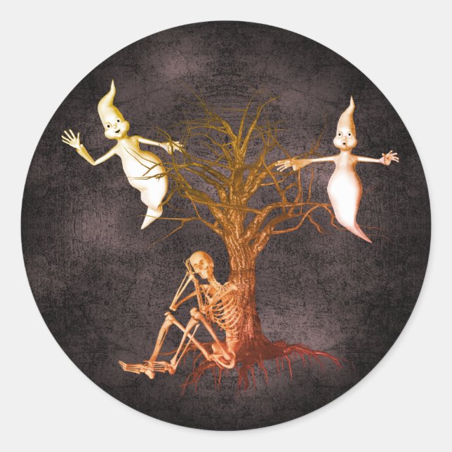 Ghosts Skeleton Halloween Funny  Classic Round Sticker (Front)