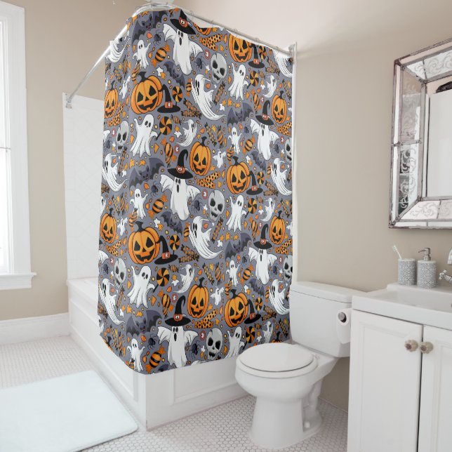 Ghosts Spooky and Creepy Cute Monsters Shower Curtain (In Situ)