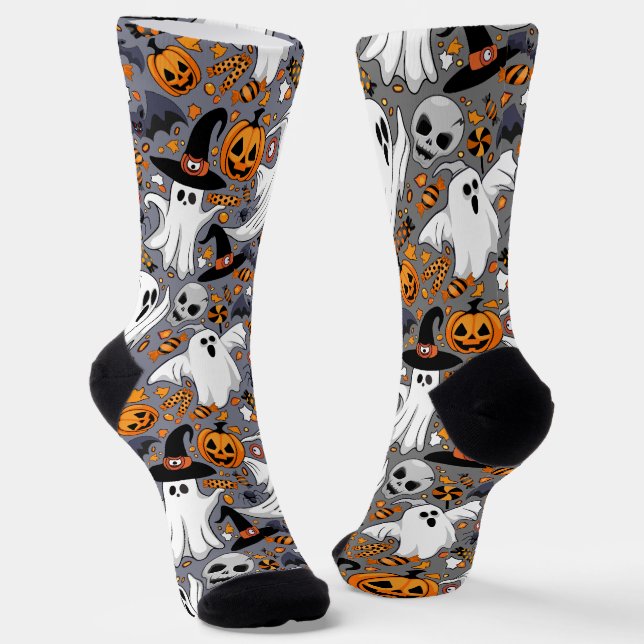 Ghosts Spooky and Creepy Cute Monsters Socks (Angled)