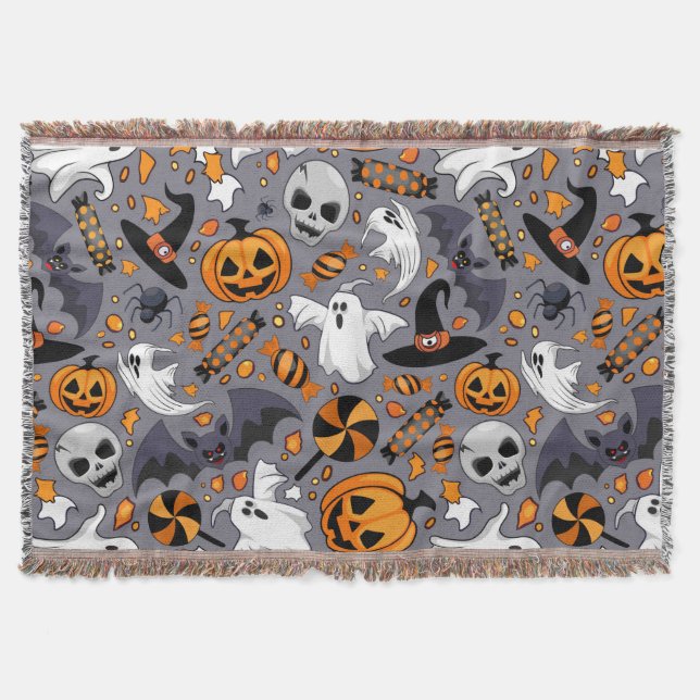 Ghosts Spooky and Creepy Cute Monsters Throw Blanket (Front)