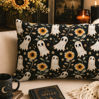Ghosts & Sunflowers Spooky Floral Goth Lumbar Cushion