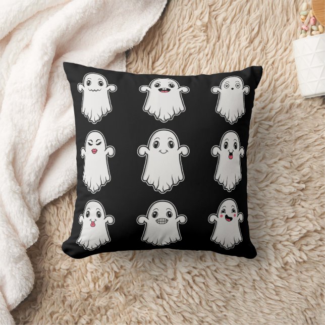 Ghosts With Different Face Expressions Halloween Cushion (Blanket)
