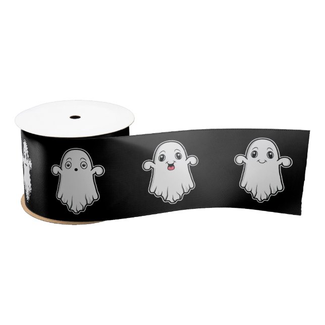 Ghosts With Different Faces Cute Halloween Black Satin Ribbon (Spool)