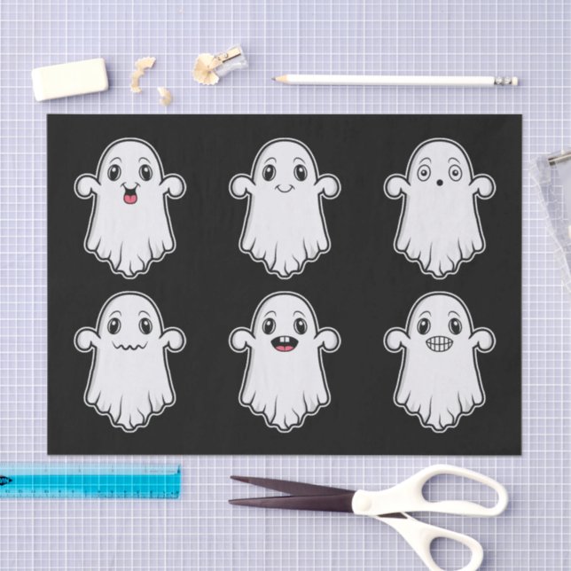 Ghosts With Different Faces Cute Halloween Black Tissue Paper (Craft)