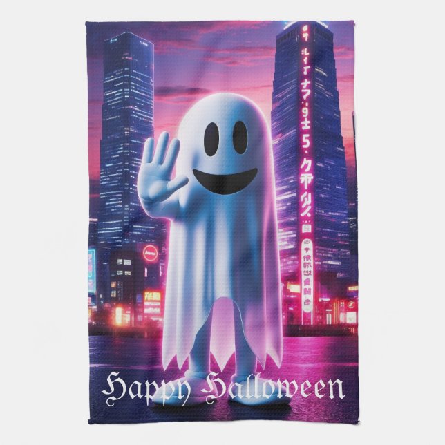Ghosty Wave & Urban Lights  Tea Towel (Vertical)