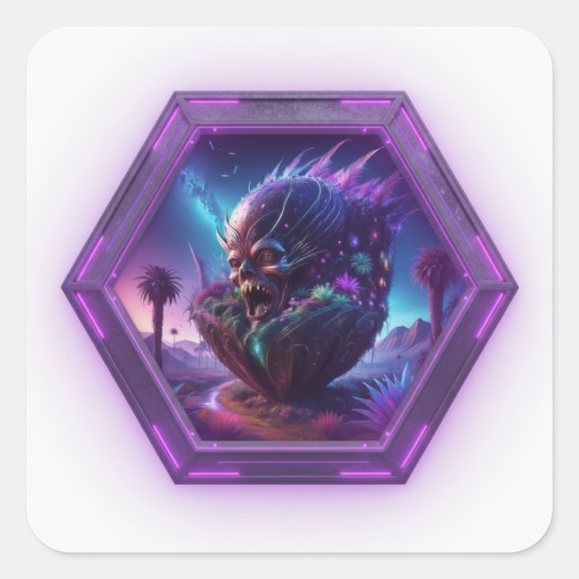 Ghoul Emerging From Pod On Desolate Landscape Square Sticker (Front)