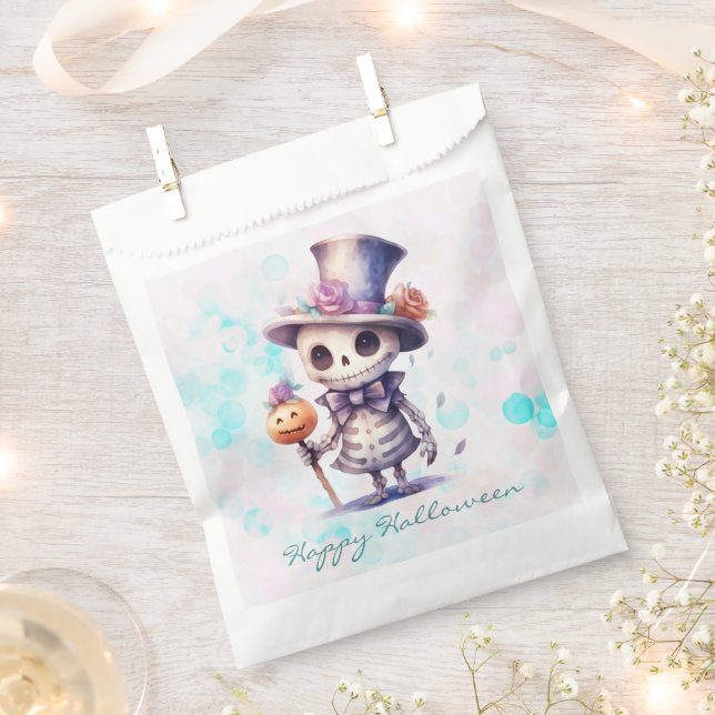 Ghoul in Top Hat and Bow Tie Happy Halloween Favour Bags (Clipped)