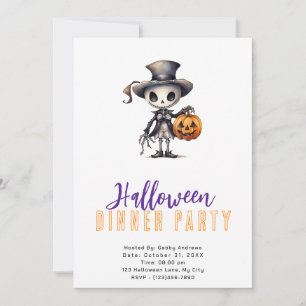Ghoul in Top Hat & Bow Tie Halloween Dinner Party Invitation