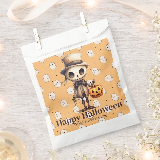 Ghoul in Top Hat Full Moon Bats Happy Halloween Favour Bags (Clipped)
