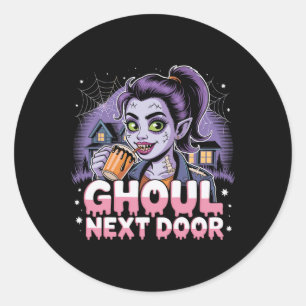 Ghoul Next Door Zombie Girl Retro Halloween Tee  Classic Round Sticker