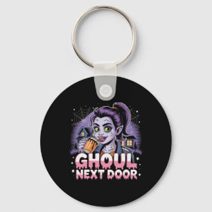 Ghoul Next Door Zombie Girl Retro Halloween Tee Key Ring