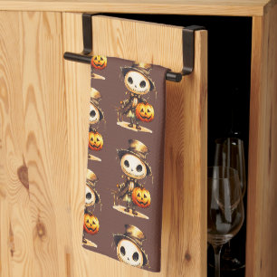 Ghoul Top Hat Jack-o' Lantern Brown Halloween Tea Towel