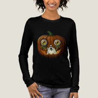 Ghoulish Ghost Dripping Eyeballs Jack-O-Lantern Tri-Blend Shirt