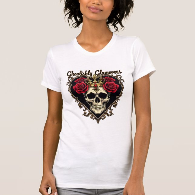 Ghoulishly Glamourous, Halloween Elegance Design T-Shirt (Front)