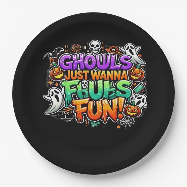 Ghouls Just Wanna Have Fun – Autumn Ghouls Paper Plate (Front)
