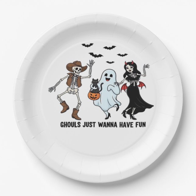 Ghouls Just Wanna Have Fun - Dancing Skeleton Spoo Paper Plate (Front)