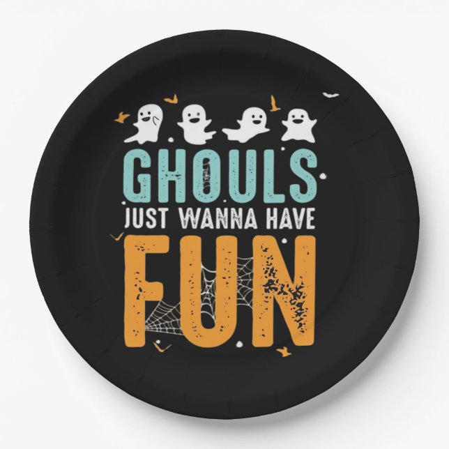 Ghouls Just Wanna Have Fun Funny Halloween Costume Paper Plate (Front)