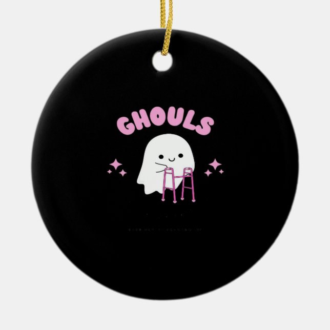 Ghouls Just Wanna Have Fun Funny & Sloth Ceramic Tree Decoration (Front)
