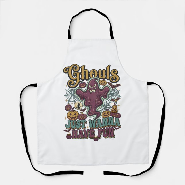 Ghouls Just Wanna Have Fun Ghost Pumpkins Witch Mo Apron (Front)