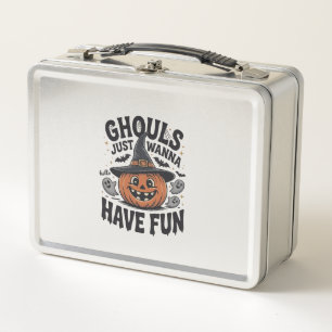 Ghouls Just Wanna Have Fun Halloween Pumpkin Ghost Metal Lunch Box