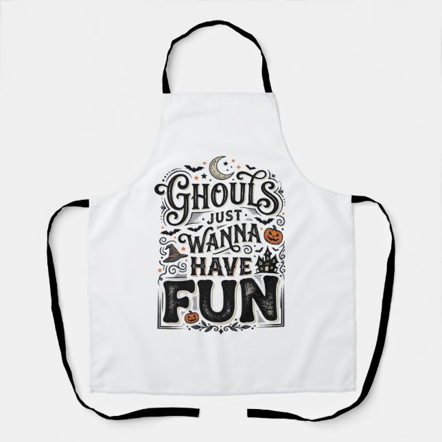 Ghouls Just Wanna Have Fun Halloween Vector Design Apron (Front)