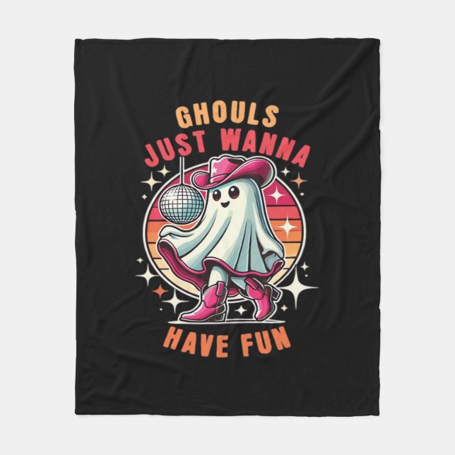 Ghouls Just Wanna Have Fun Retro Disco Fleece Blanket (Front)