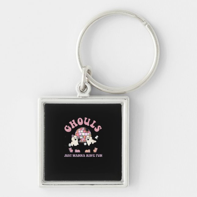 Ghouls Just Wanna Have Fun Retro Halloween Party C Key Ring (Front)