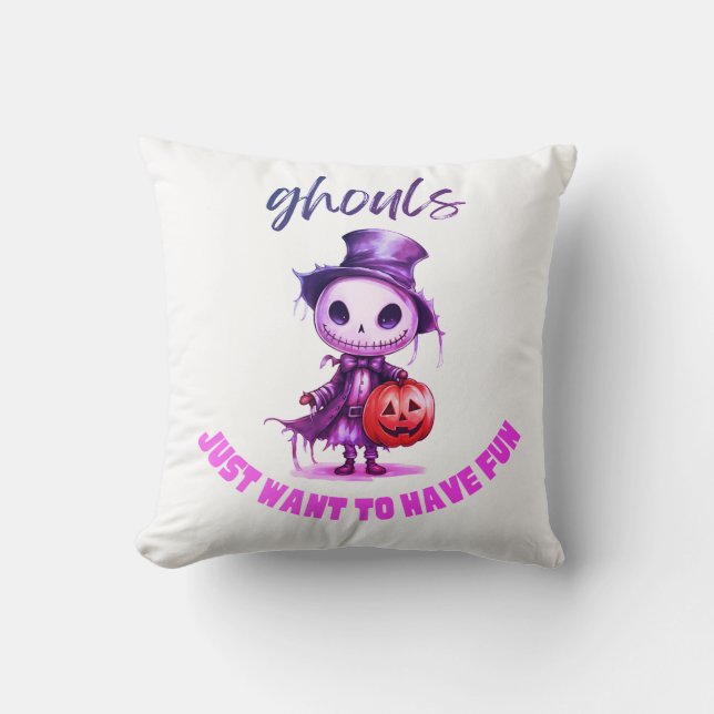Ghouls Just Want to Have Fun Purple Halloween Cushion (Front)
