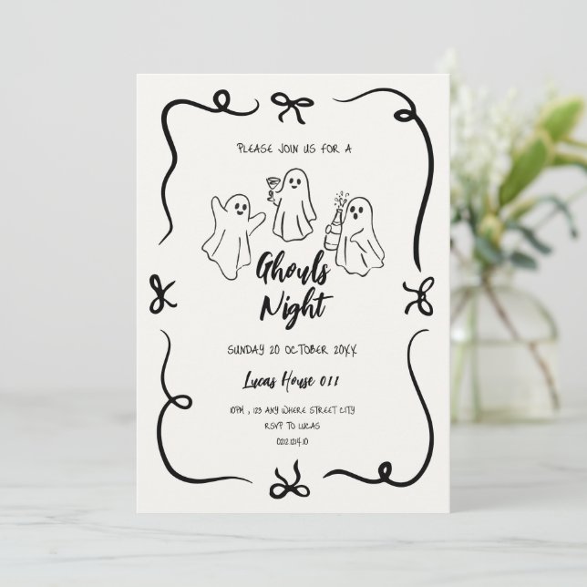Ghouls Night doodle halloween party invitation (Standing Front)