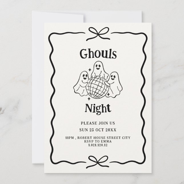 Ghouls Night doodle halloween party invitation (Front)
