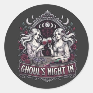 Ghoul's Night In Spooky Wine Tarot Halloween Party Classic Round Sticker