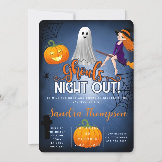 Ghouls night out halloween bachelorette party invitation (Front)