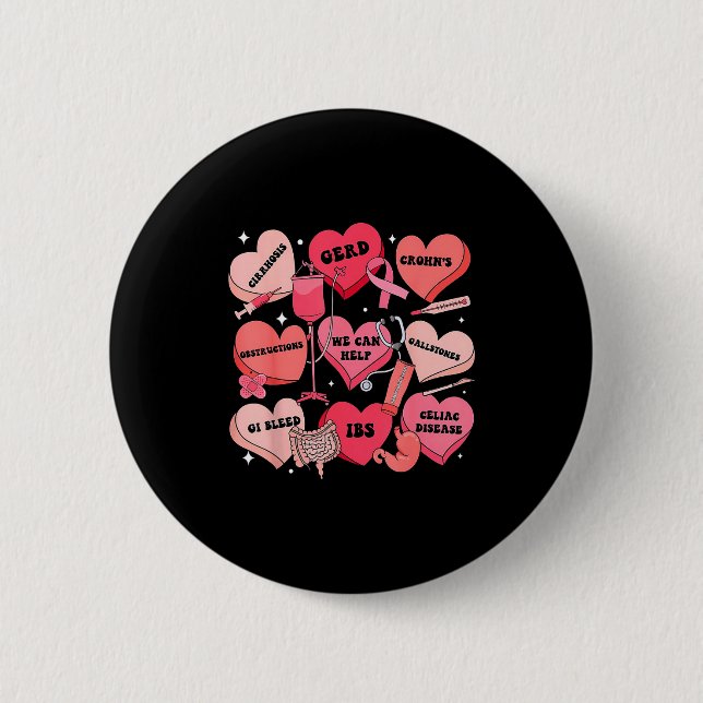 Gi Nurse Valentine Hearts Candy Gastroenterology E 6 Cm Round Badge (Front)