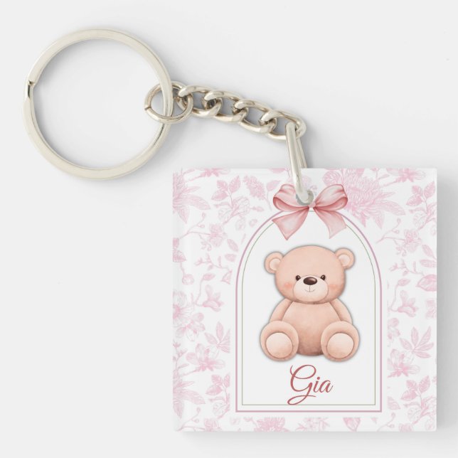 Gia | Custom Pink Teddy Bear Nursery Design  Key Ring (Front)
