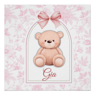 Gia Custom Pink Teddy Bear Nursery Design Poster