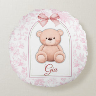 Gia   Custom Pink Teddy Bear Nursery Design  Round Cushion
