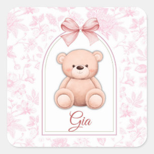 Gia   Custom Pink Teddy Bear Nursery Design  Square Sticker