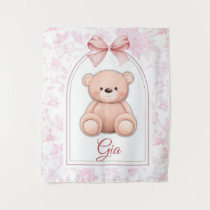 Gia   Custom Pink Teddy Bear Nursery Design  Tapestry