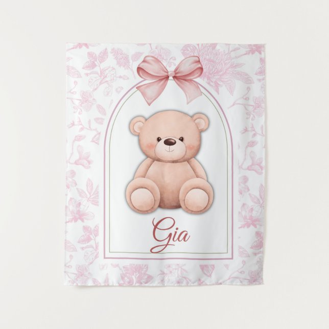 Gia | Custom Pink Teddy Bear Nursery Design  Tapestry (Front)
