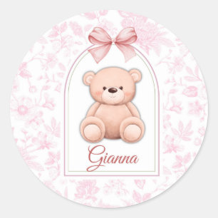 Gianna   Custom Pink Teddy Bear Nursery Design  Classic Round Sticker