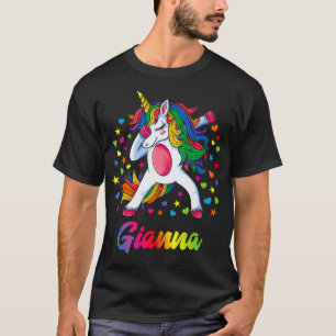 Gianna Dabbing Unicorn Rainbow Personalised Name C T-Shirt